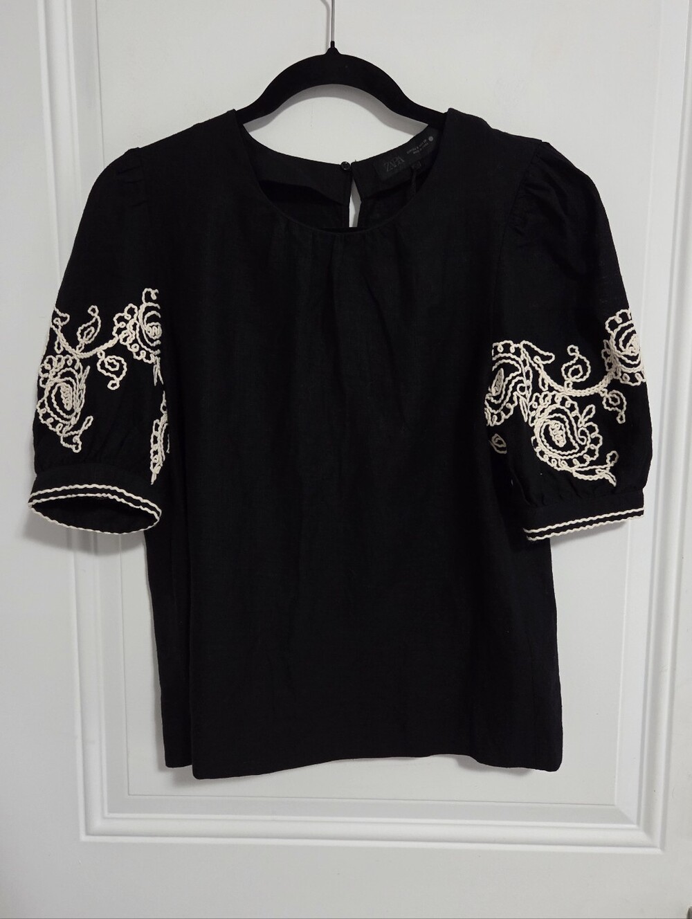 NWT - Zara ZW Collection Women's Linen Blended Embroidered Blouse - Size S